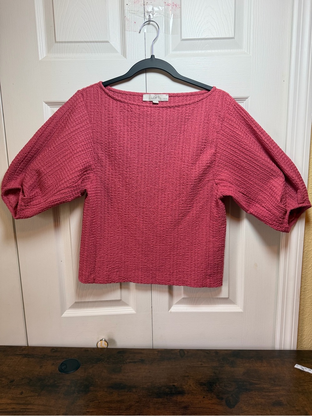 LOFT Pink Textured Knit Puff Sleeve Top Women’s Warm Cozy Office Casual Wear - Picture 2 of 11